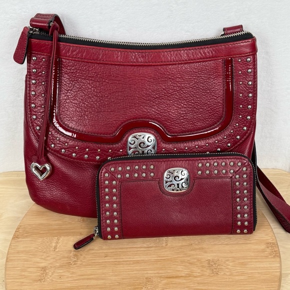 Y2K Brighton Bowie Red Leather Studded Shoulder Bag with Silver Heart Charm - Picture 15 of 16